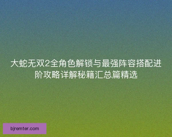 大蛇无双2全角色解锁与最强阵容搭配进阶攻略详解秘籍汇总篇精选